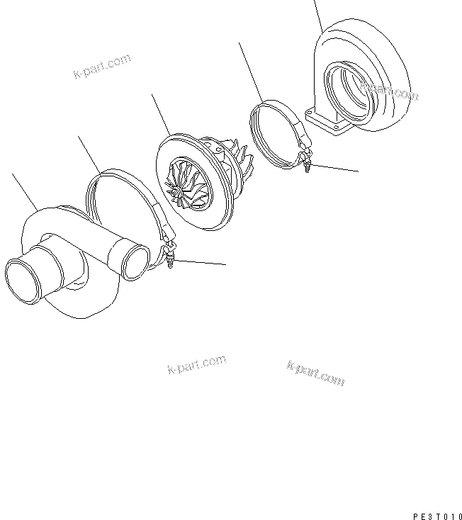 Komatsu parts book diagram for 6D125-1J-EA S/N 10001-UP: TURBOCHARGER (INNER PARTS)