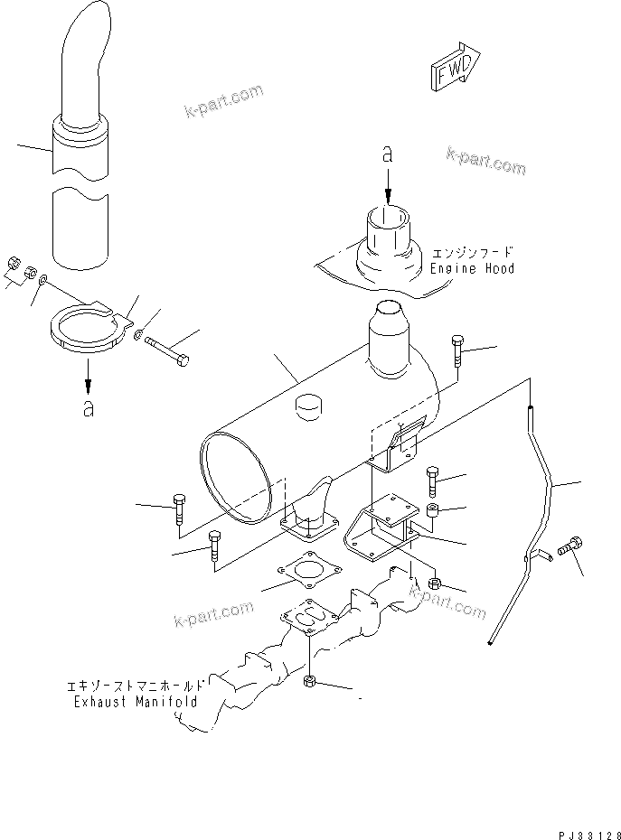 Komatsu parts book diagram for 6D125-1J-EA S/N 10001-UP: MUFFLER