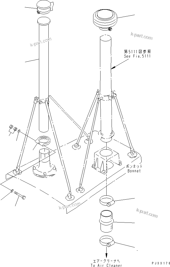 Komatsu parts book diagram for 6D125-1J-EA S/N 10001-UP: EXHAUST CAP AND RAIN CAP