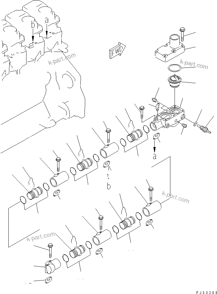 Komatsu parts book diagram for 6D125-1J-EA S/N 10001-UP: WATER MANIFOLD(#10001-18199)