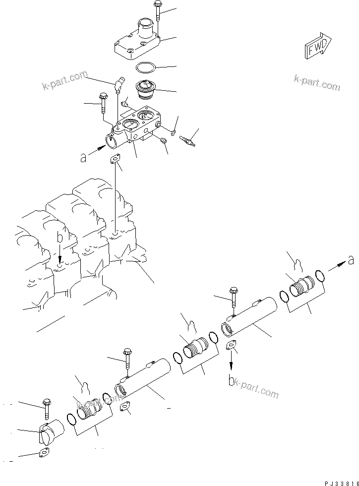 Komatsu parts book diagram for 6D125-1J-EA S/N 10001-UP: WATER MANIFOLD(#18200-)