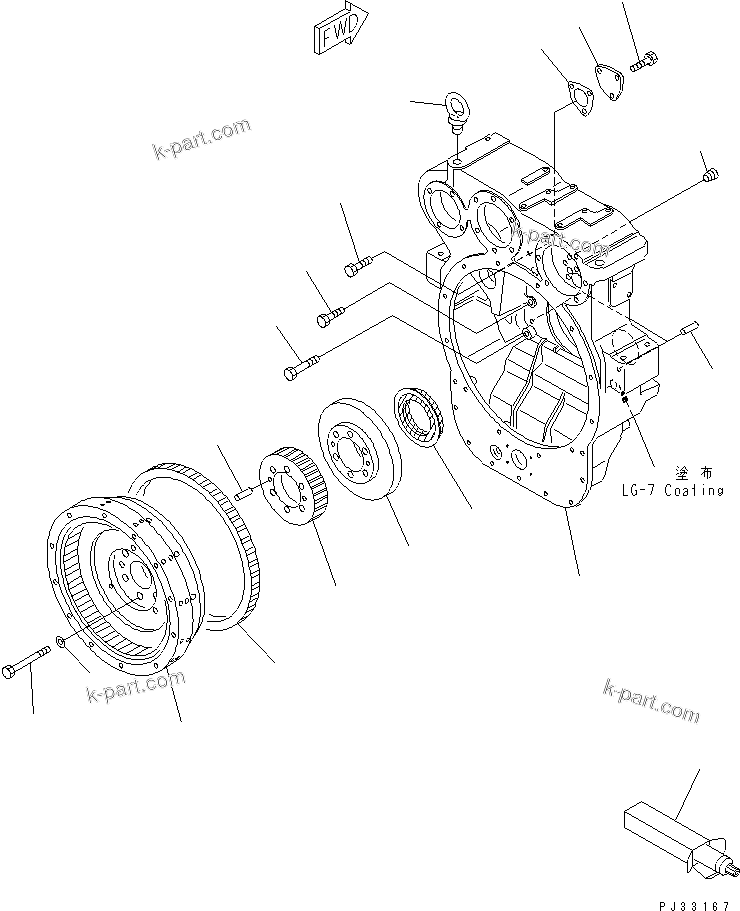 Komatsu parts book diagram for 6D125-1J-EA S/N 10001-UP: FLYWHEEL AND FLYWHEEL HOUSING