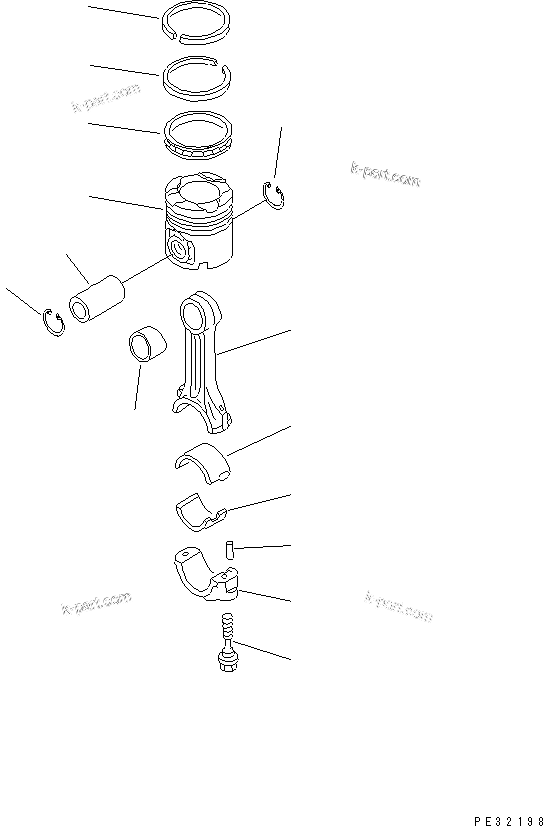 Komatsu parts book diagram for 6D125-1J-EA S/N 10001-UP: PISTON AND CONNECTING ROD