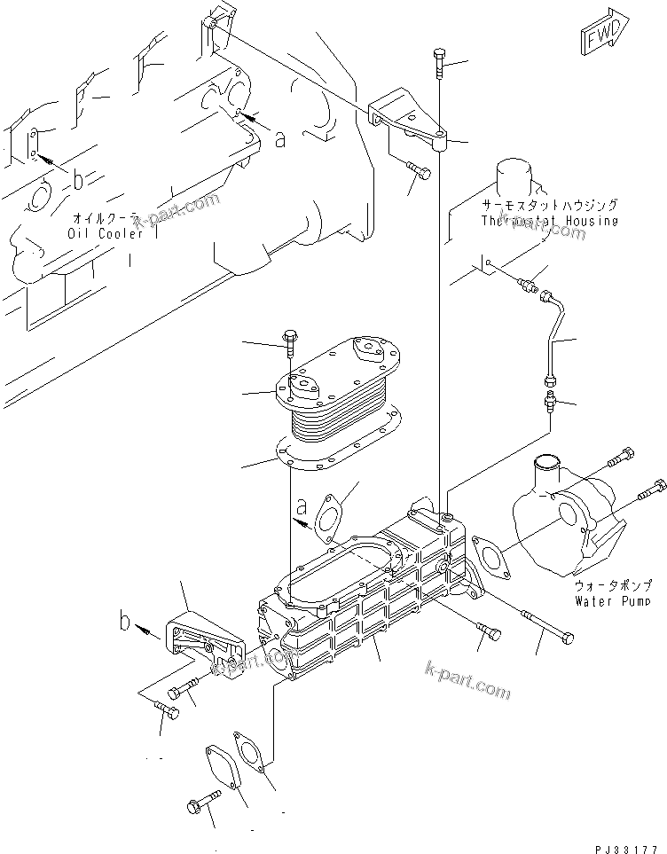 Komatsu parts book diagram for 6D125-1J-EA S/N 10001-UP: STEERING OIL COOLING