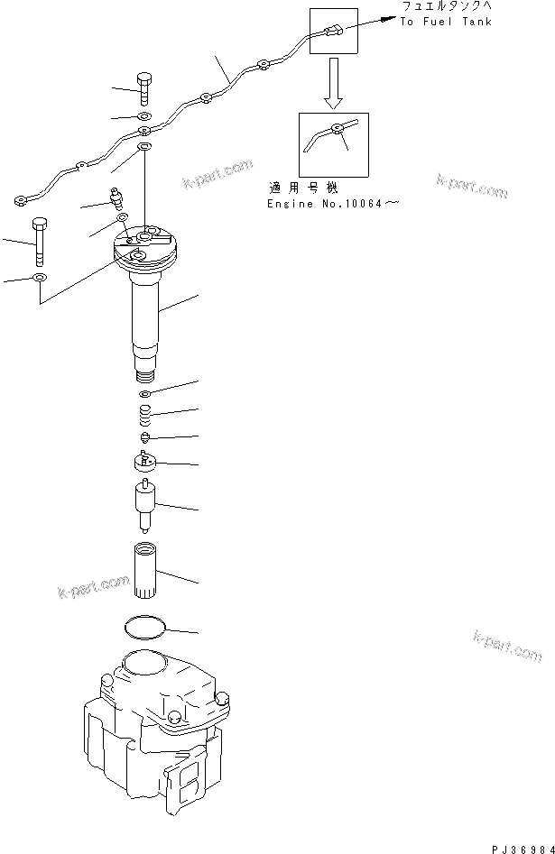 Komatsu parts book diagram for 6D125-1J-EA S/N 10001-UP: FUEL NOZZLE AND SPILL PIPE