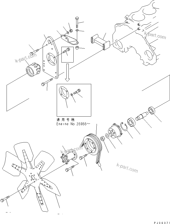 Komatsu parts book diagram for 6D125-1J-EA S/N 10001-UP: COOLING FAN AND MOUNTING