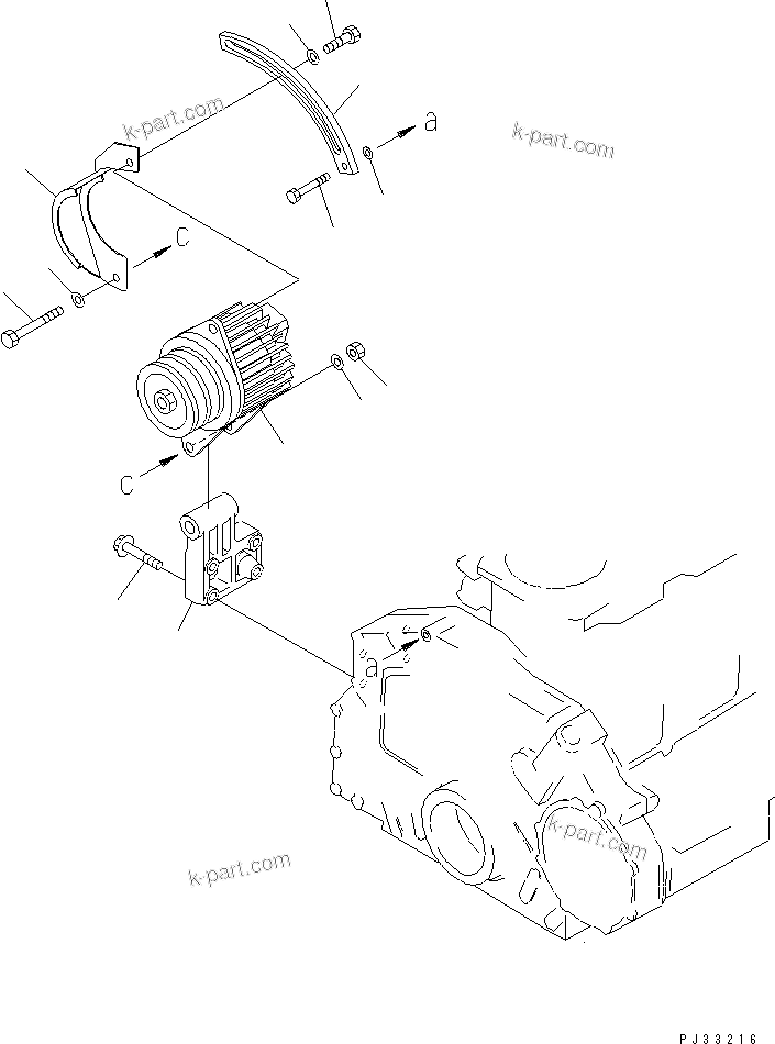 Komatsu parts book diagram for 6D125-1J-EA S/N 10001-UP: ALTERNATOR AND MOUNTING (13A)