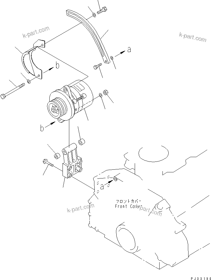 Komatsu parts book diagram for 6D125-1J-EA S/N 10001-UP: ALTERNATOR AND MOUNTING (35A)(#11200-)