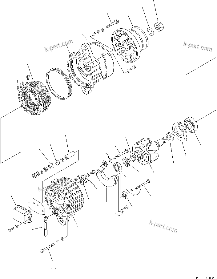 Komatsu parts book diagram for 6D125-1J-EA S/N 10001-UP: ALTERNATOR (13A) (INNER PARTS)