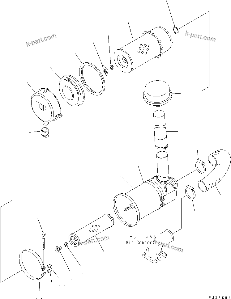 Komatsu parts book diagram for 6D95L-1AC-S S/N 96999-UP: AIR CLEANER (WITH EXTENSION)