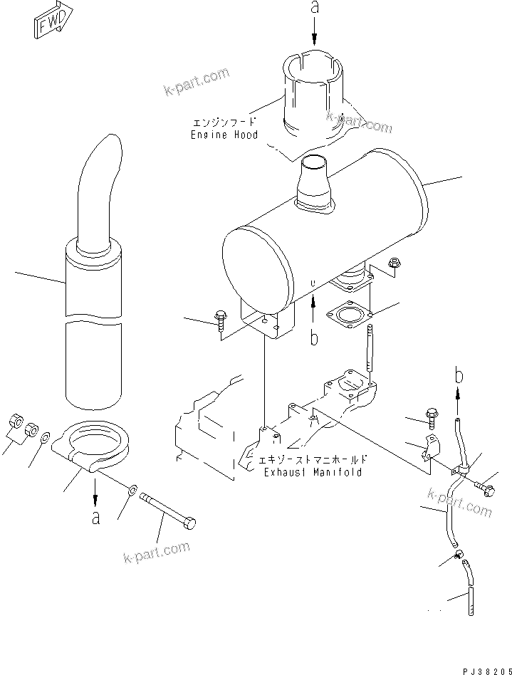 Komatsu parts book diagram for 6D95L-1AC-S S/N 96999-UP: MUFFLER (NOISE SUPPRESSION SPEC.)