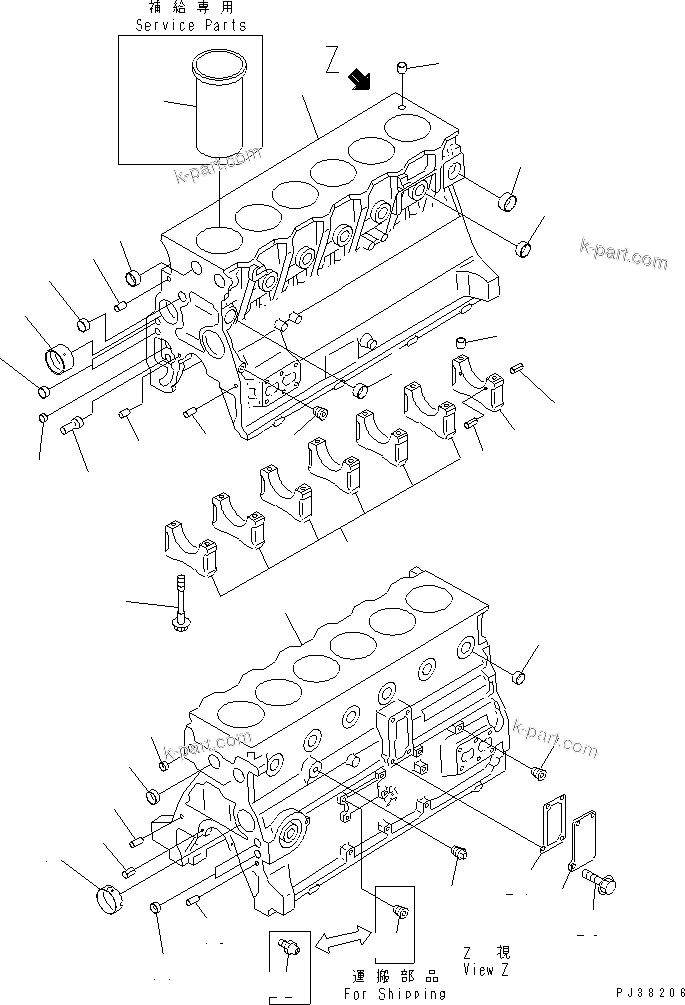Komatsu parts book diagram for 6D95L-1AC-S S/N 96999-UP: CYLINDER BLOCK