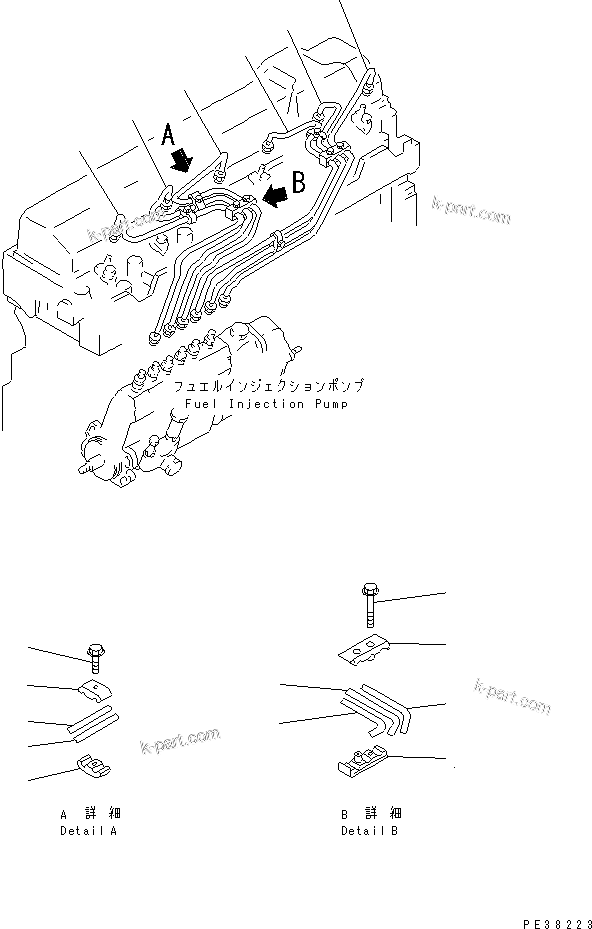 Komatsu parts book diagram for 6D95L-1AC-S S/N 96999-UP: INJECTION PIPING