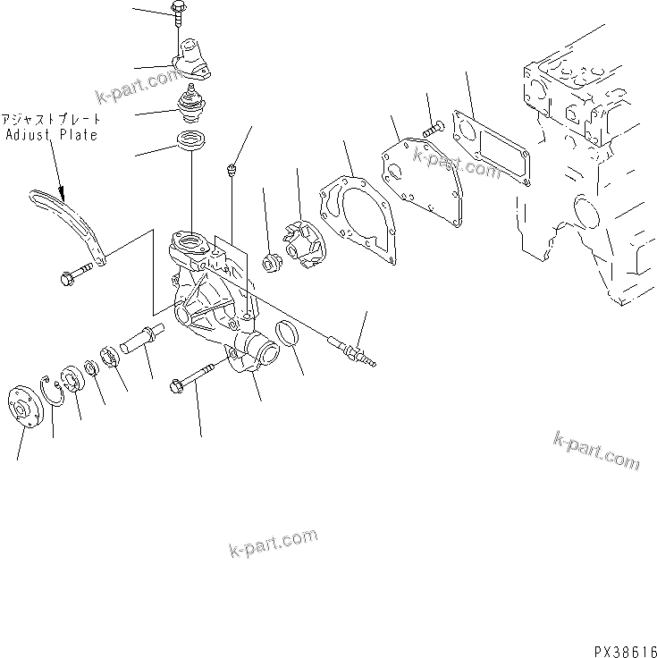 Komatsu parts book diagram for 6D95L-1AC-S S/N 96999-UP: WATER PUMP (FOR REVERSIBLE FAN)