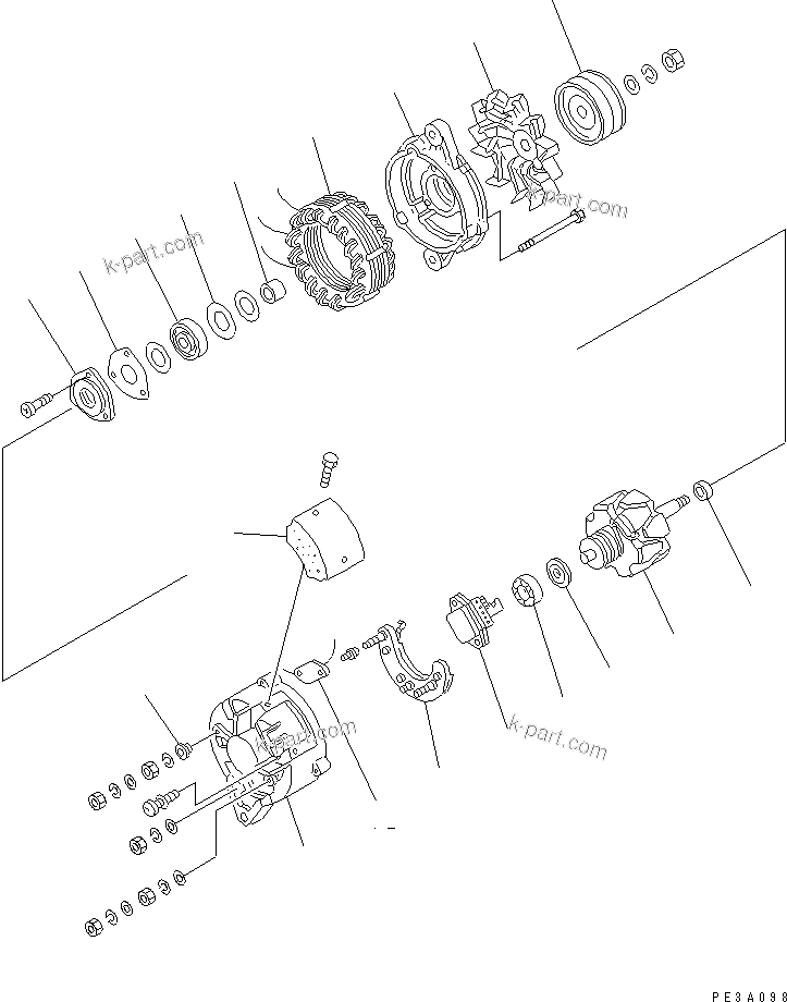 Komatsu parts book diagram for 6D95L-1AC-S S/N 96999-UP: ALTERNATOR (15A) (WITH NON HARDENING PULLEY) (INNER PARTS)
