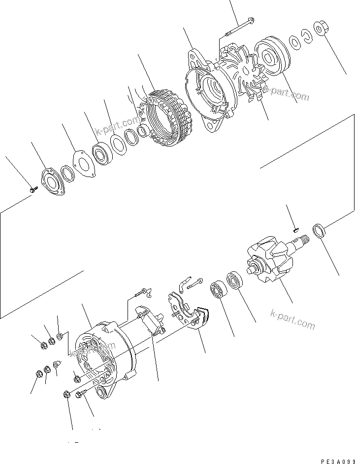 Komatsu parts book diagram for 6D95L-1AC-S S/N 96999-UP: ALTERNATOR (25A) (WITH NON HARDENING PULLEY) (INNER PARTS)