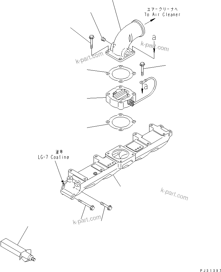Komatsu parts book diagram for 6D95L-1U S/N 23421-UP: AIR INTAKE MANIFORD AND CONNECTION