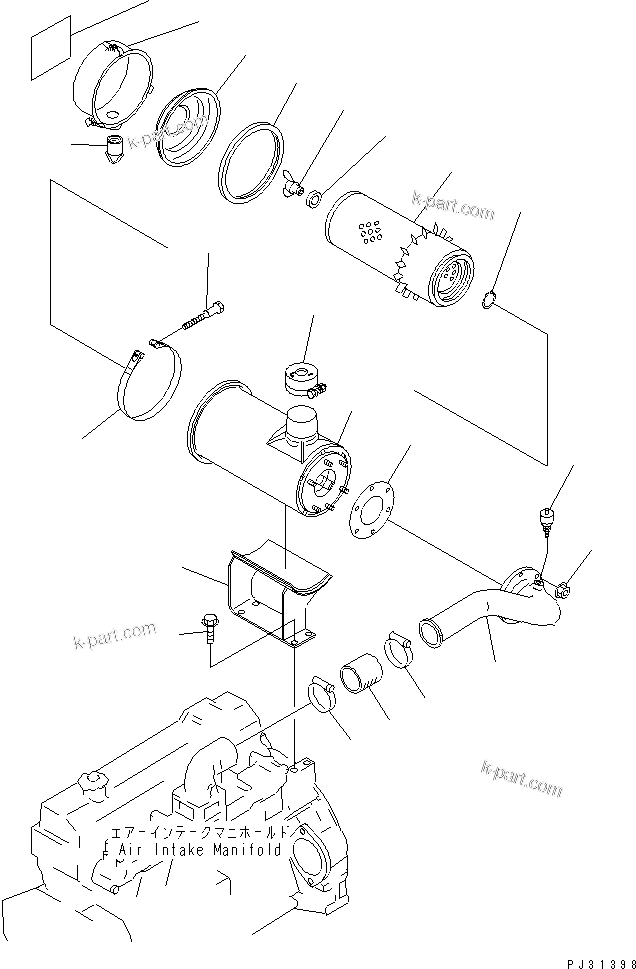 Komatsu parts book diagram for 6D95L-1U S/N 23421-UP: AIR CLEANER AND CONNECTION