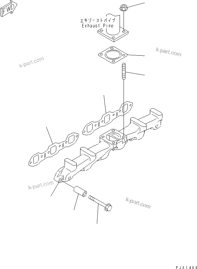 Komatsu parts book diagram for 6D95L-1U S/N 23421-UP: EXHAUST MANIFORD AND CONNECTION