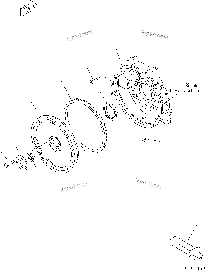 Komatsu parts book diagram for 6D95L-1U S/N 23421-UP: FLYWHEEL AND FLYWHEEL HOUSING