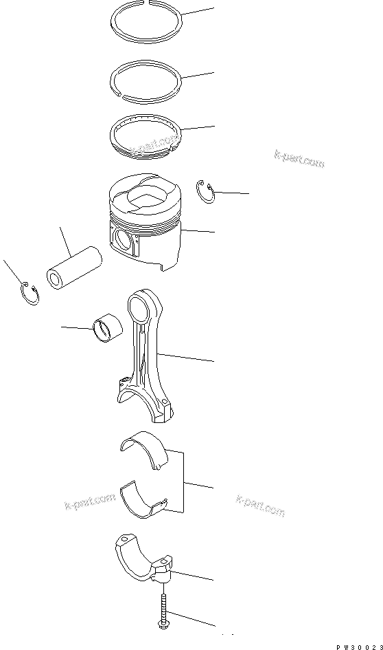 Komatsu parts book diagram for 6D95L-1U S/N 23421-UP: PISTON AND CONNECTING ROD