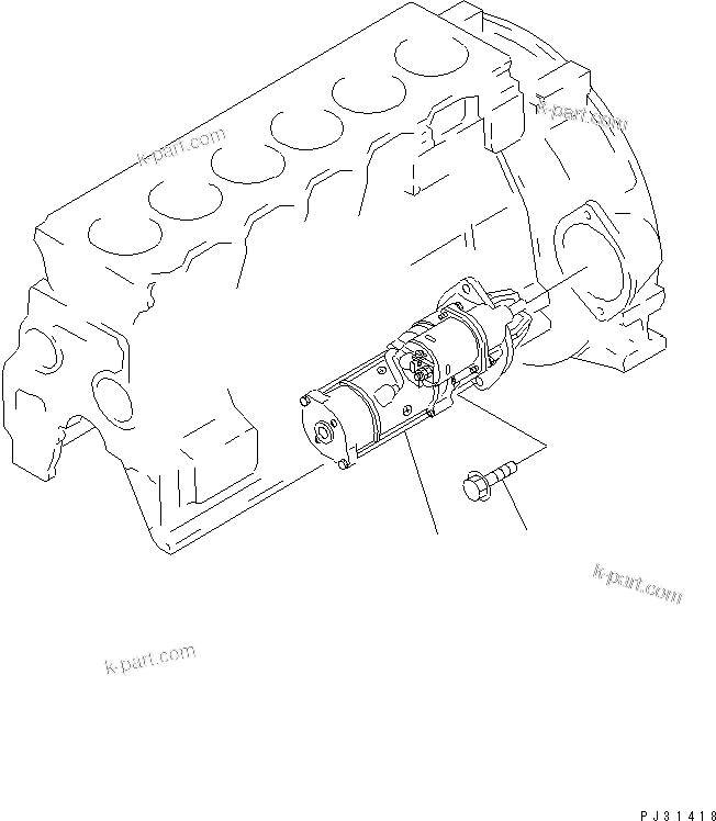 Komatsu parts book diagram for 6D95L-1U S/N 23421-UP: STARTING MOTOR AND MOUNTING (2.8KW)
