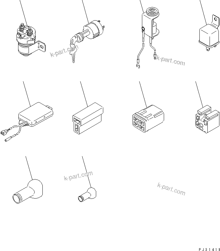 Komatsu parts book diagram for 6D95L-1U S/N 23421-UP: HEATER SWITCH AND HEATER SIGNAL