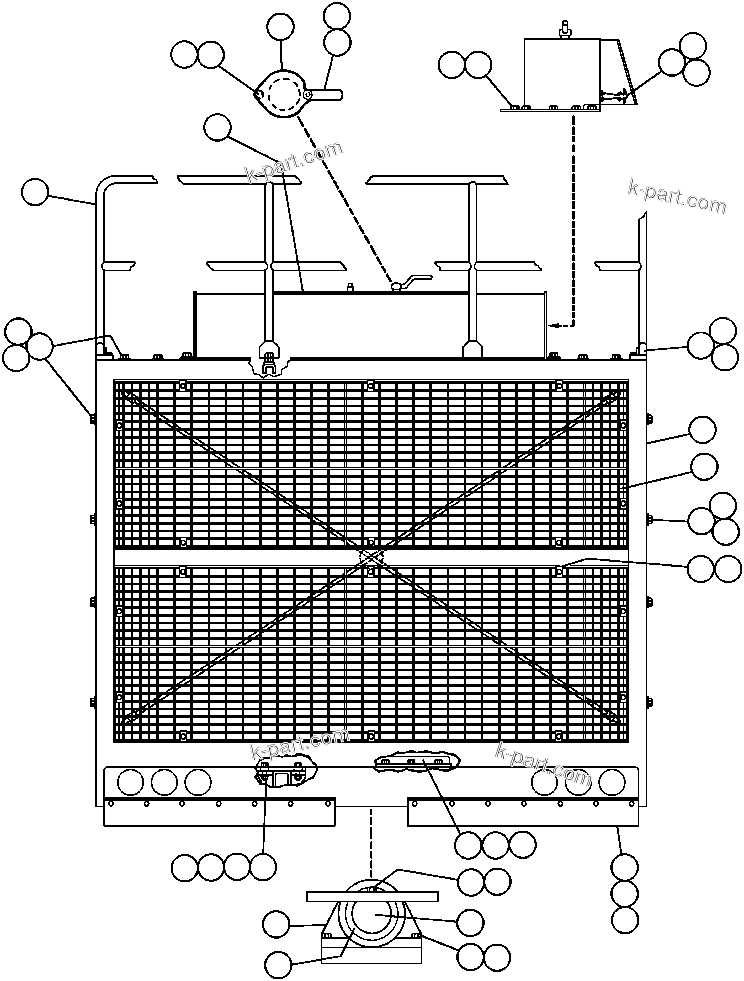 Komatsu parts book diagram for AFE32-BA 830E                 ARCH MINERAL: GRILLE & HOOD