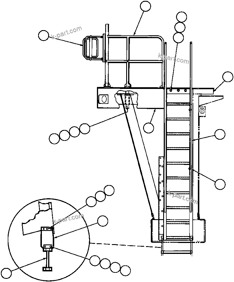 Komatsu parts book diagram for AFE32-BA 830E                 ARCH MINERAL: RIGHT DECK, HANDRAIL & LADDER