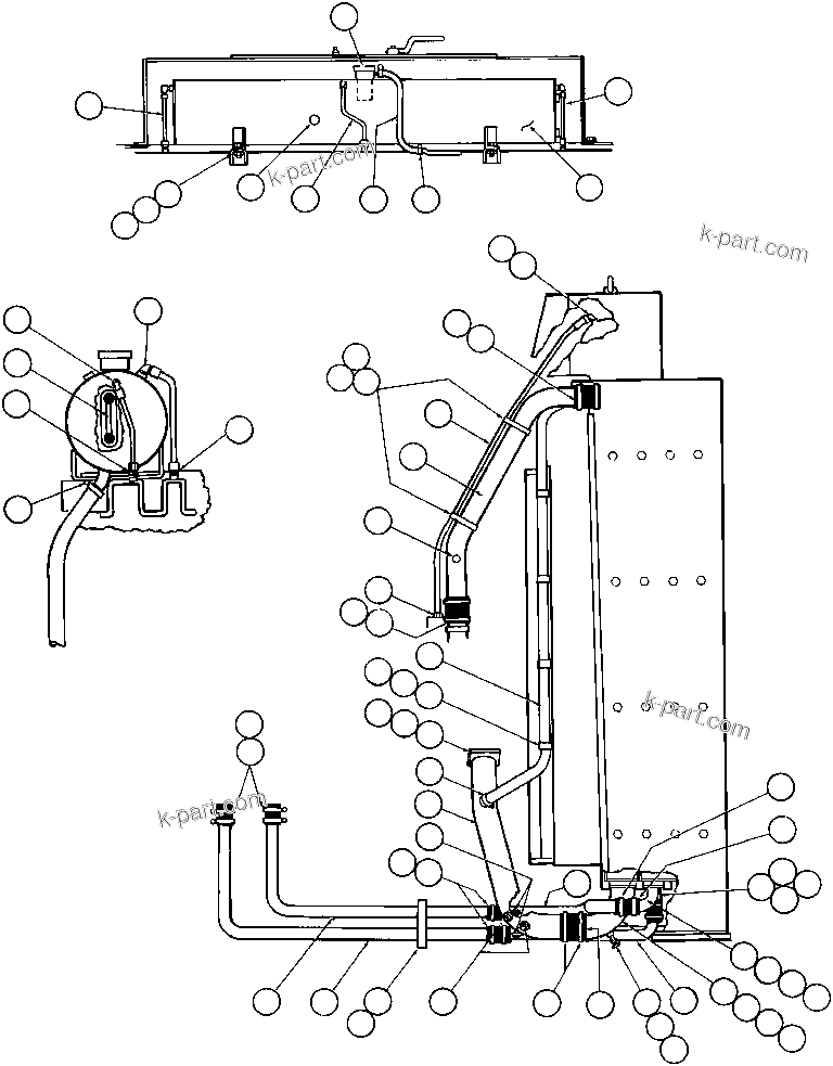 Komatsu parts book diagram for AFE32-BA 830E                 ARCH MINERAL: RADIATOR & SURGE TANK PIPING