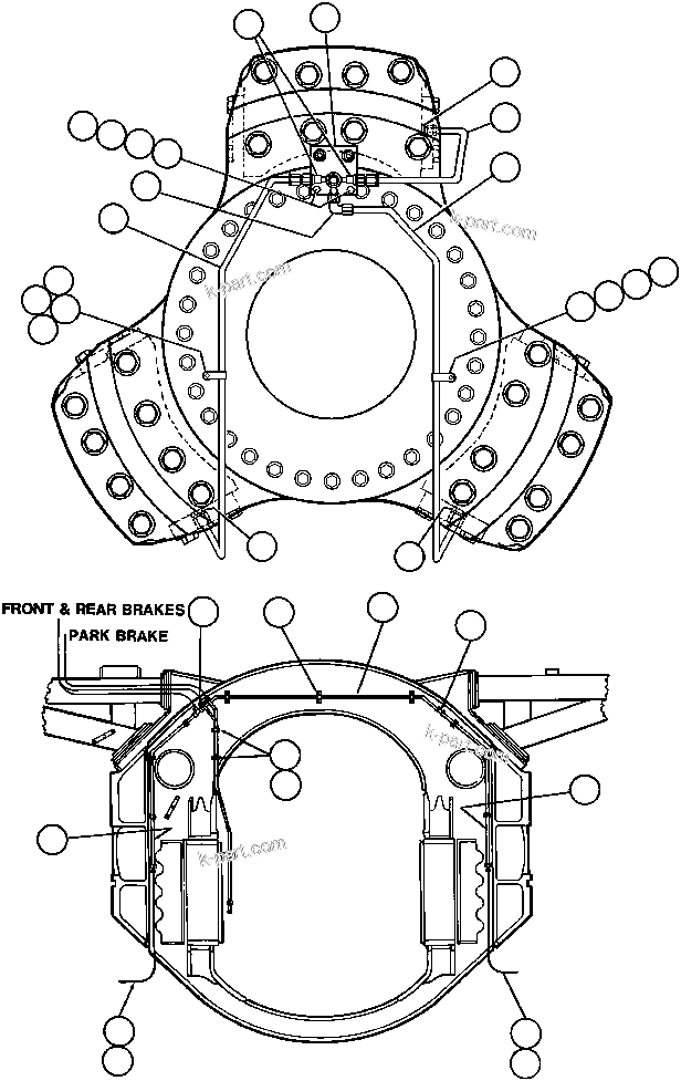 Komatsu parts book diagram for AFE32-BA 830E                 ARCH MINERAL: FRONT BRAKE PIPING