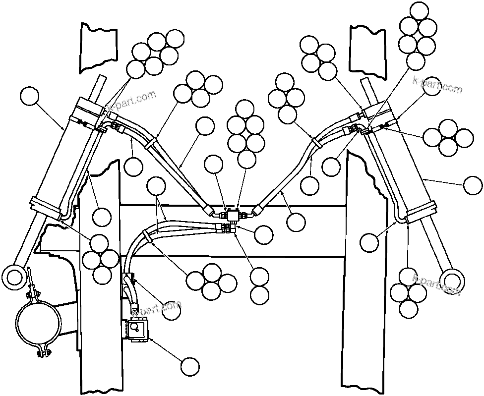 Komatsu parts book diagram for AFE32-BA 830E                 ARCH MINERAL: STEERING CYLINDER PIPING