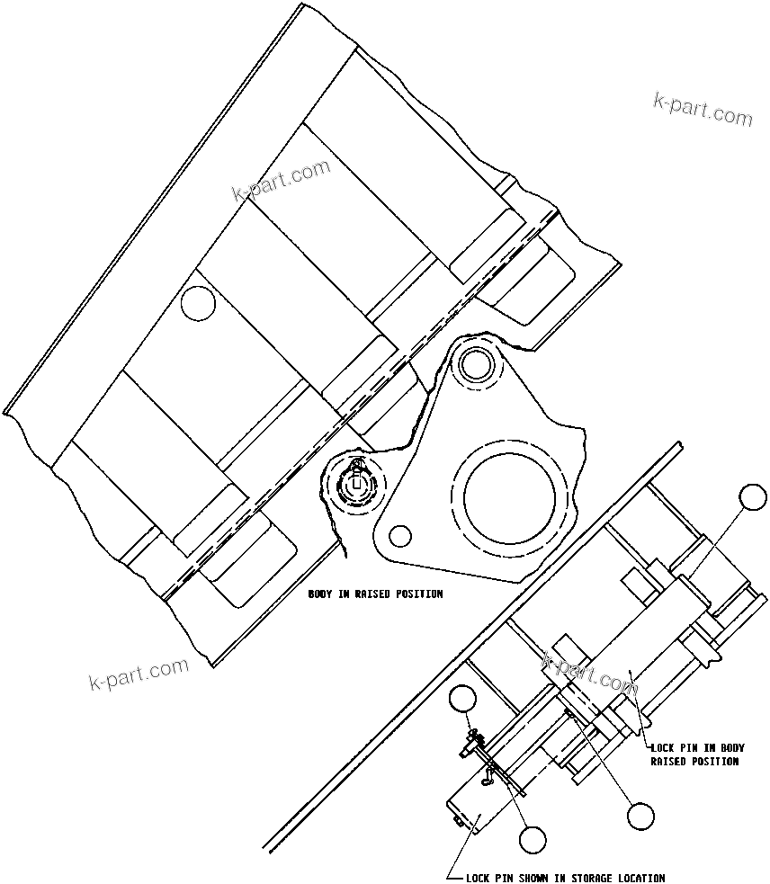 Komatsu parts book diagram for AFE32-BA 830E                 ARCH MINERAL: BODY-UP LOCK PIN INSTL
