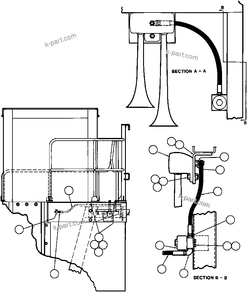 Komatsu parts book diagram for AFE32-BA 830E                 ARCH MINERAL: HORN INSTL