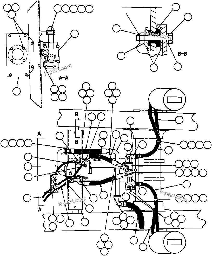 Komatsu parts book diagram for AFE32-BA 830E                 ARCH MINERAL: HOIST VALVE & CYLINDER PIPING