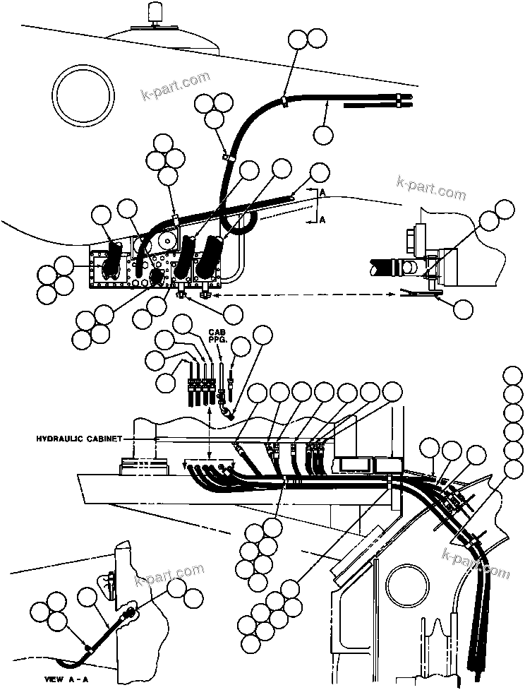 Komatsu parts book diagram for AFE32-BA 830E                 ARCH MINERAL: HYD TANK/CABINET PIPING