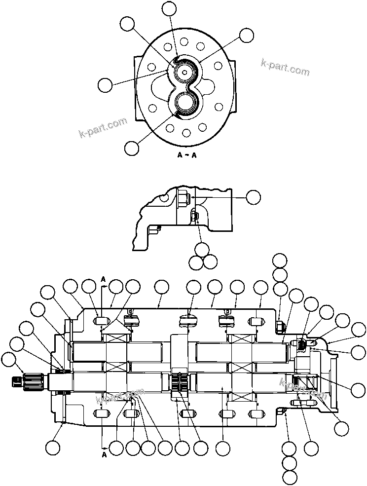 Komatsu parts book diagram for AFE32-BA 830E                 ARCH MINERAL: HOIST PUMP ASSM (PB7943)