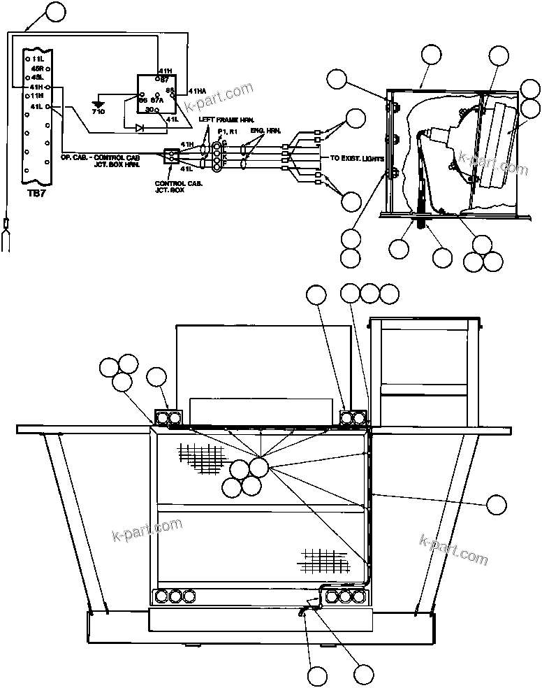 Komatsu parts book diagram for AFE32-BA 830E                 ARCH MINERAL: HI-MOUNTED HEAD LIGHTS (BD1335)