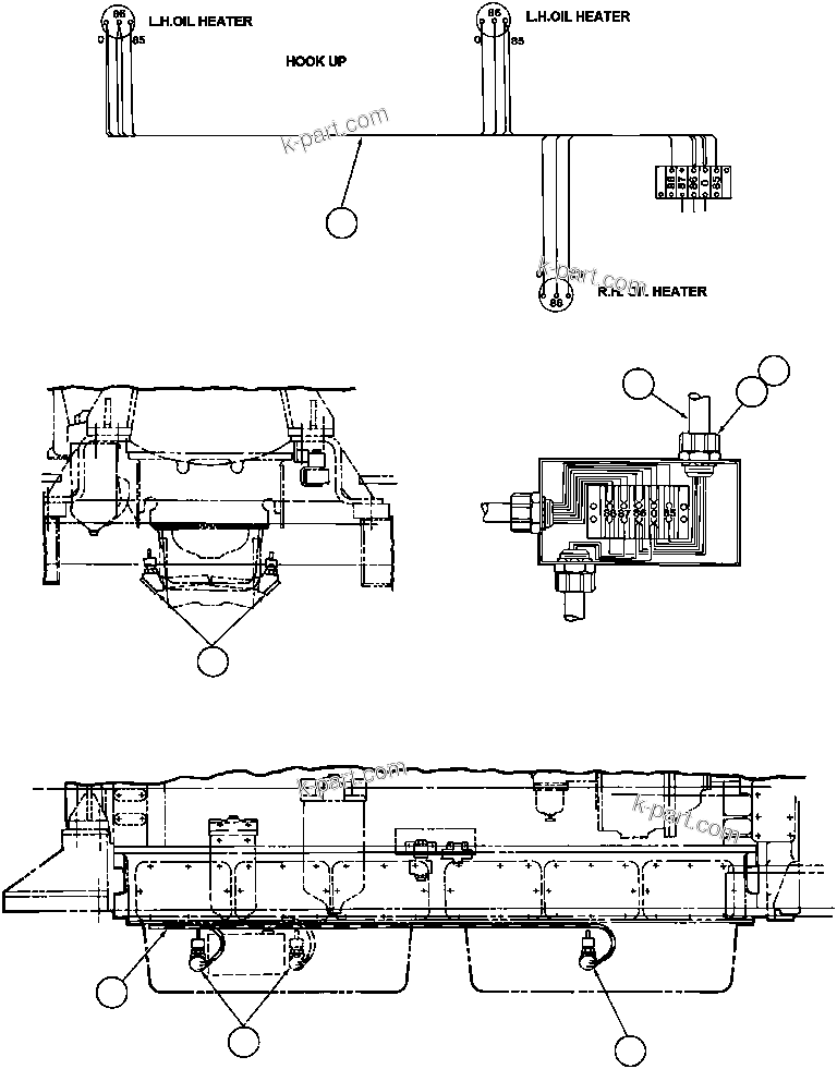 Komatsu parts book diagram for AFE32-BA 830E                 ARCH MINERAL: ENGINE OIL HEATER INSTL
