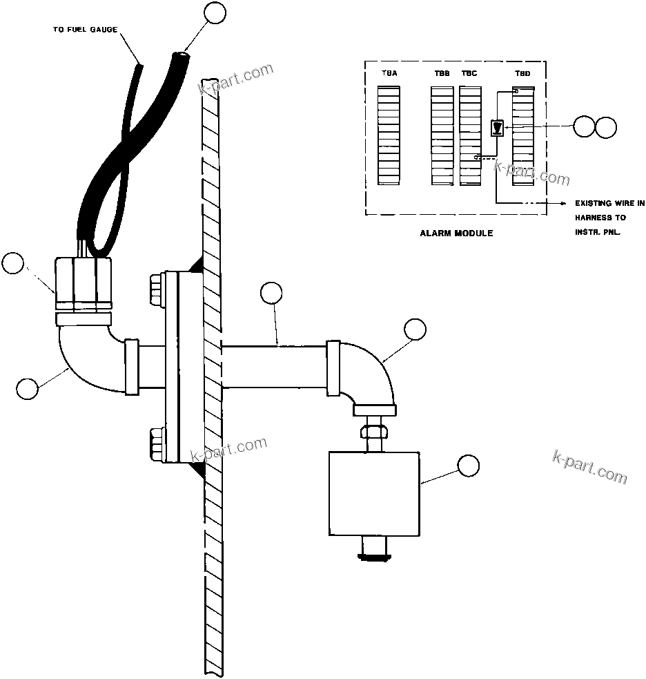 Komatsu parts book diagram for AFE32-BA 830E                 ARCH MINERAL: LOW FUEL LIGHT & BUZZER INSTL
