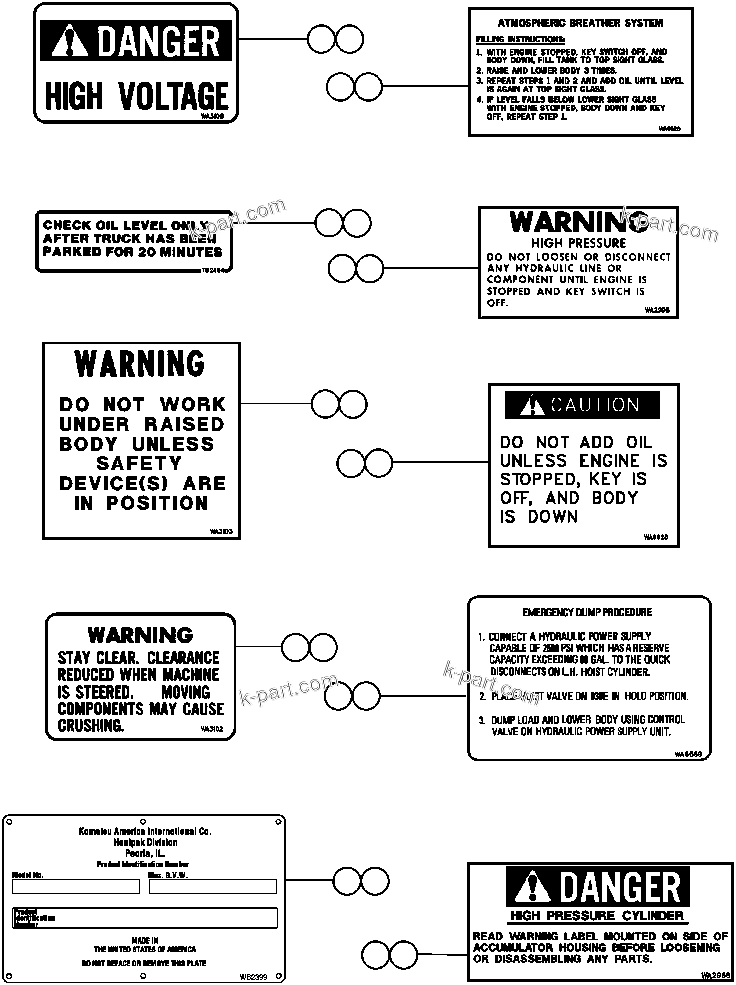Komatsu parts book diagram for AFE32-ED 830E                 COLLAHUASI: DECAL & WARNINGS (SPANISH)