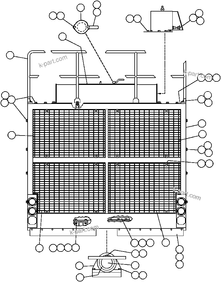 Komatsu parts book diagram for AFE32-ED 830E                 COLLAHUASI: GRILLE & HOOD