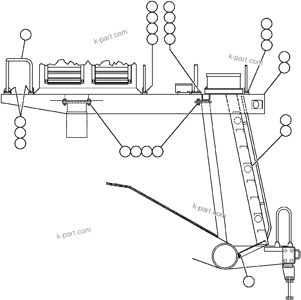 Komatsu parts book diagram for AFE32-ED 830E                 COLLAHUASI: RIGHT DECK, HANDRAIL & DECK