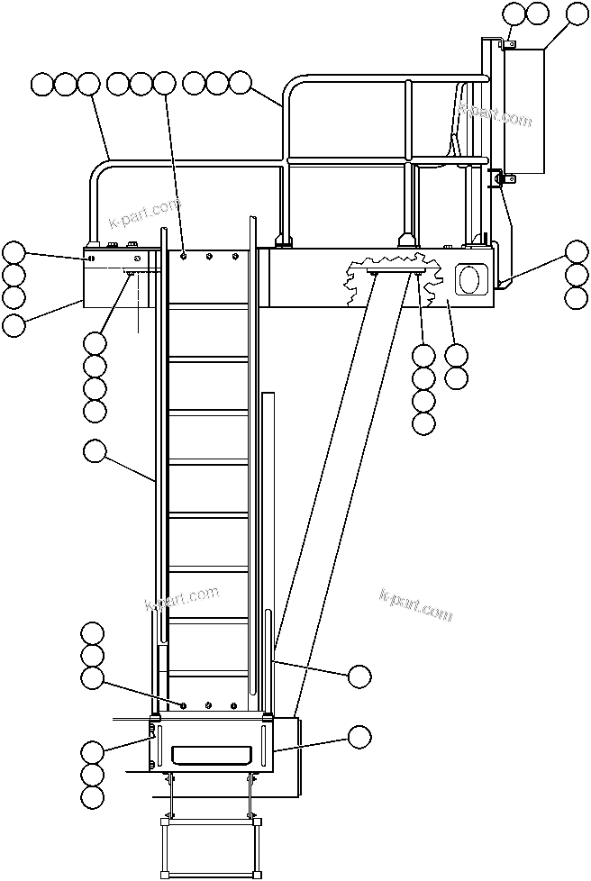 Komatsu parts book diagram for AFE32-ED 830E                 COLLAHUASI: LEFT DECK, HANDRAILS & LADDER