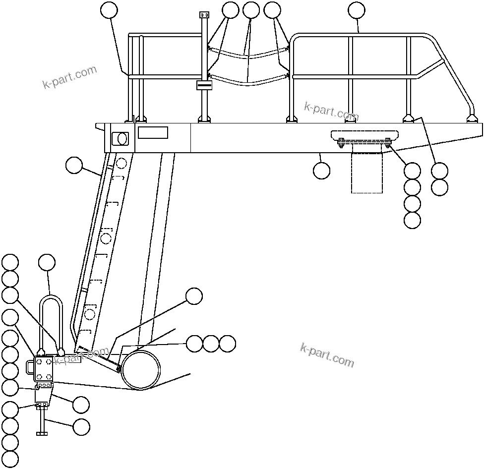 Komatsu parts book diagram for AFE32-ED 830E                 COLLAHUASI: LEFT DECK, HANDRAILS & LADDER - 1