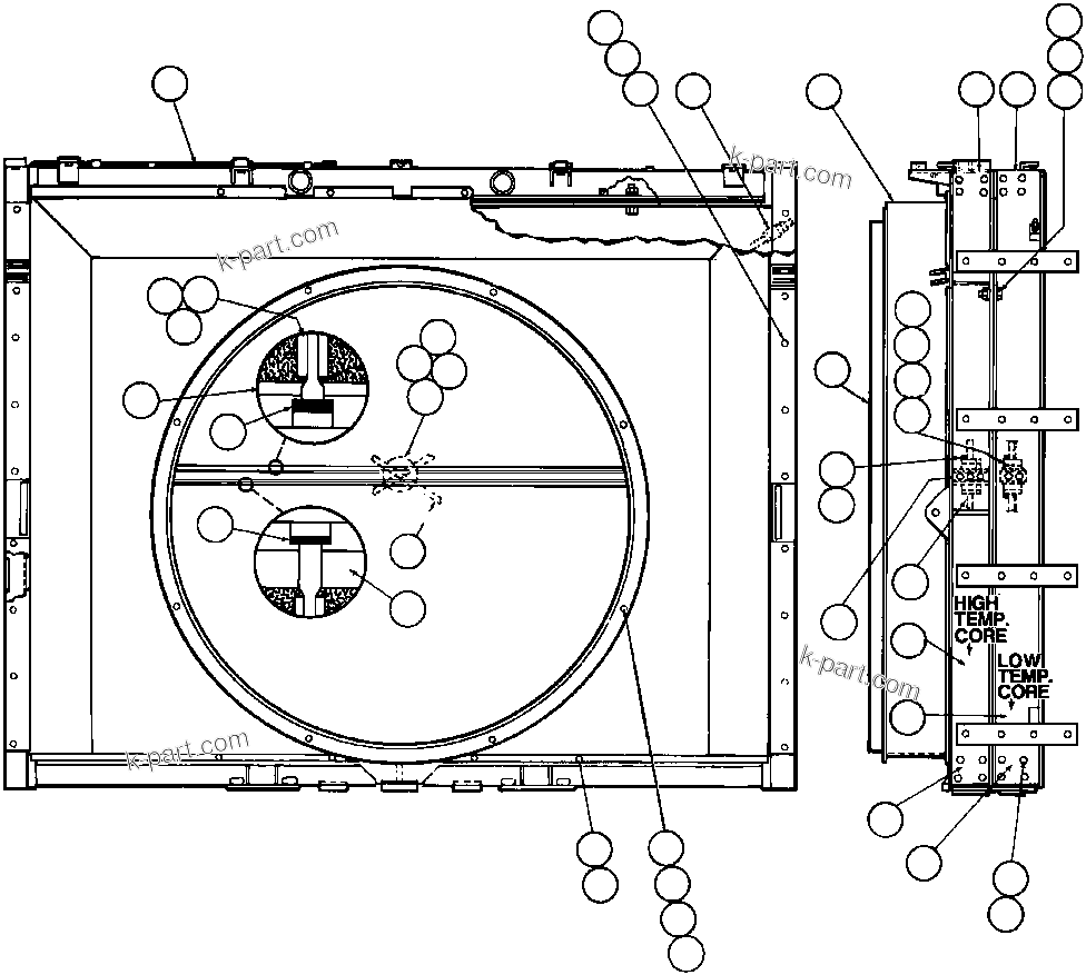 Komatsu parts book diagram for AFE32-ED 830E                 COLLAHUASI: RADIATOR ASSM (PB9544)