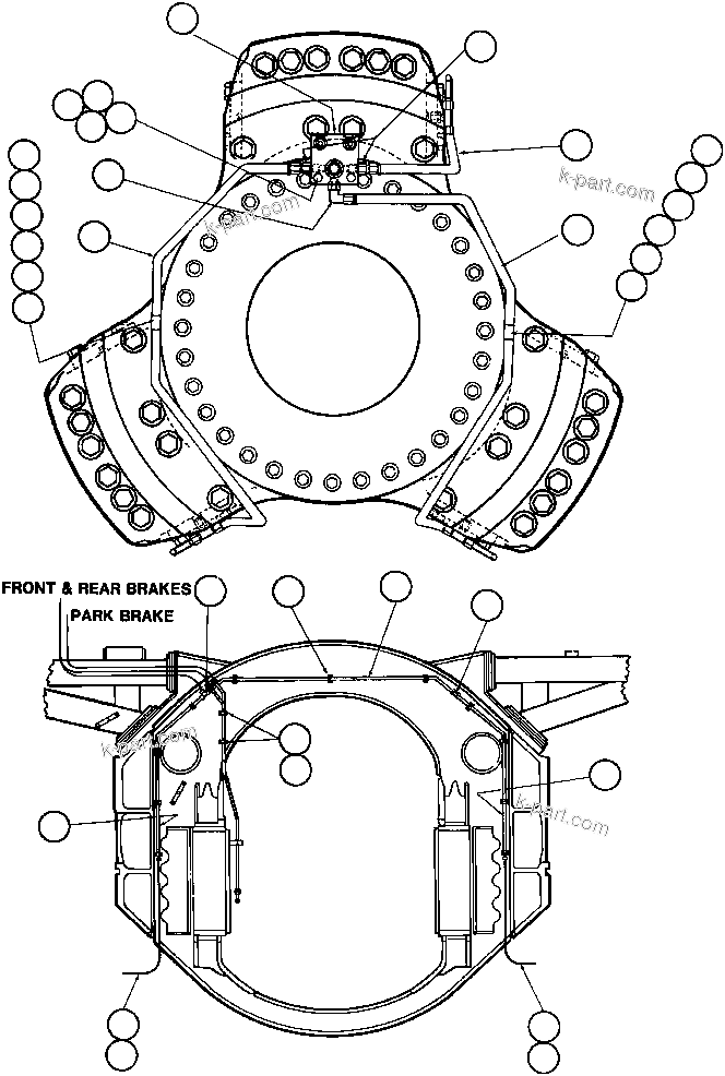 Komatsu parts book diagram for AFE32-ED 830E                 COLLAHUASI: FRONT BRAKE PIPING