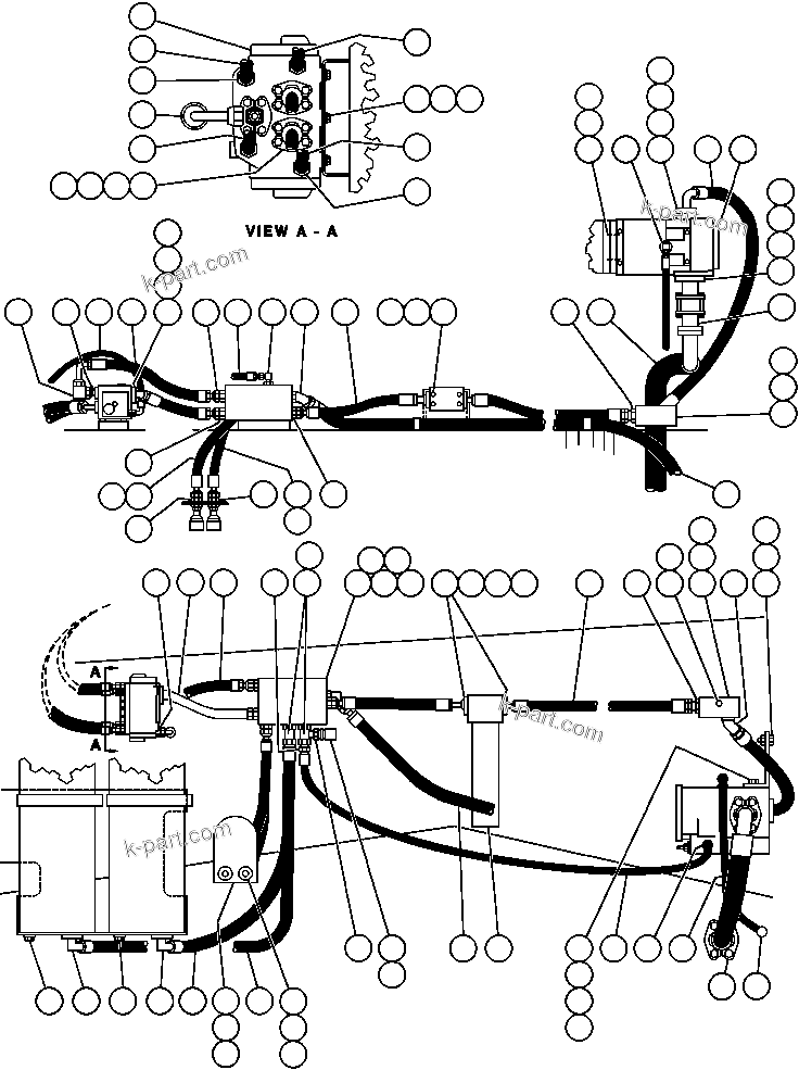 Komatsu parts book diagram for AFE32-ED 830E                 COLLAHUASI: STEERING SYSTEM PIPING - 1