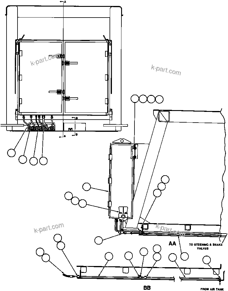 Komatsu parts book diagram for AFE32-ED 830E                 COLLAHUASI: BRAKE CABINET/CAB PIPING