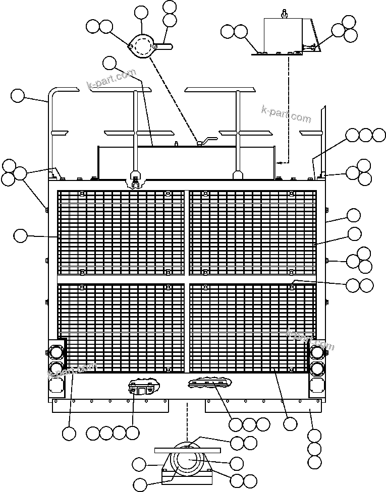 Komatsu parts book diagram for AFE32-EZ 830E                 COLLAHUASI: GRILLE & HOOD